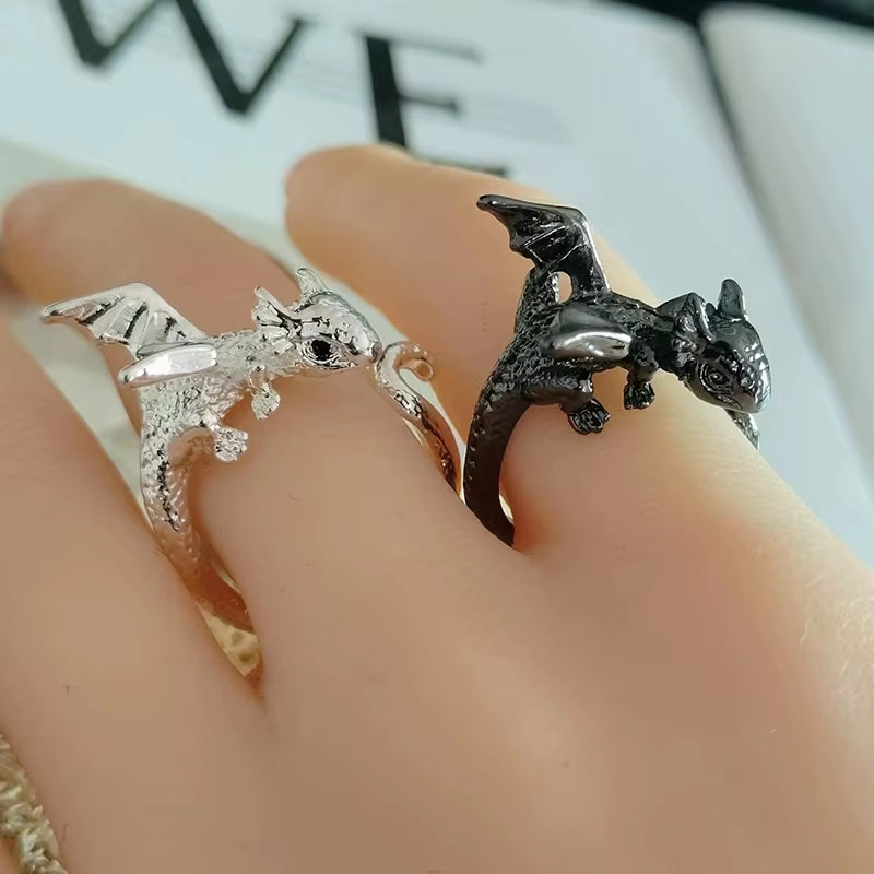 Creative Funny Black Flying Dragon Rings for Women Man Adjustable Animal Open Rings Luxury Couple Rock Party Jewelry Gift