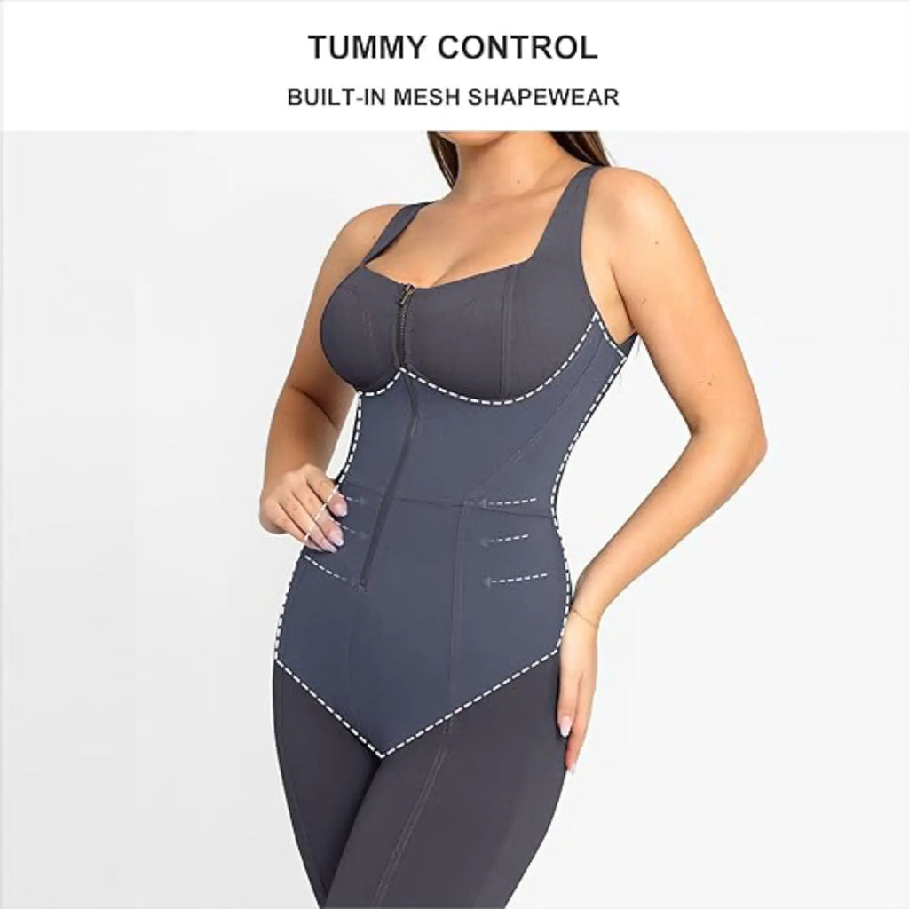 Brxl by Popilush Shapewear Jumpsuit - Faux Denim Jumpsuit for Women Built in Shapewear Tummy Control Jean Romper Full Bodysuits