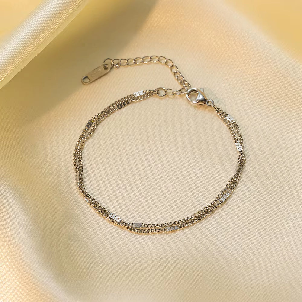 Glow Minimal – Stainless Steel Double-Layer Chain Bracelet for Women