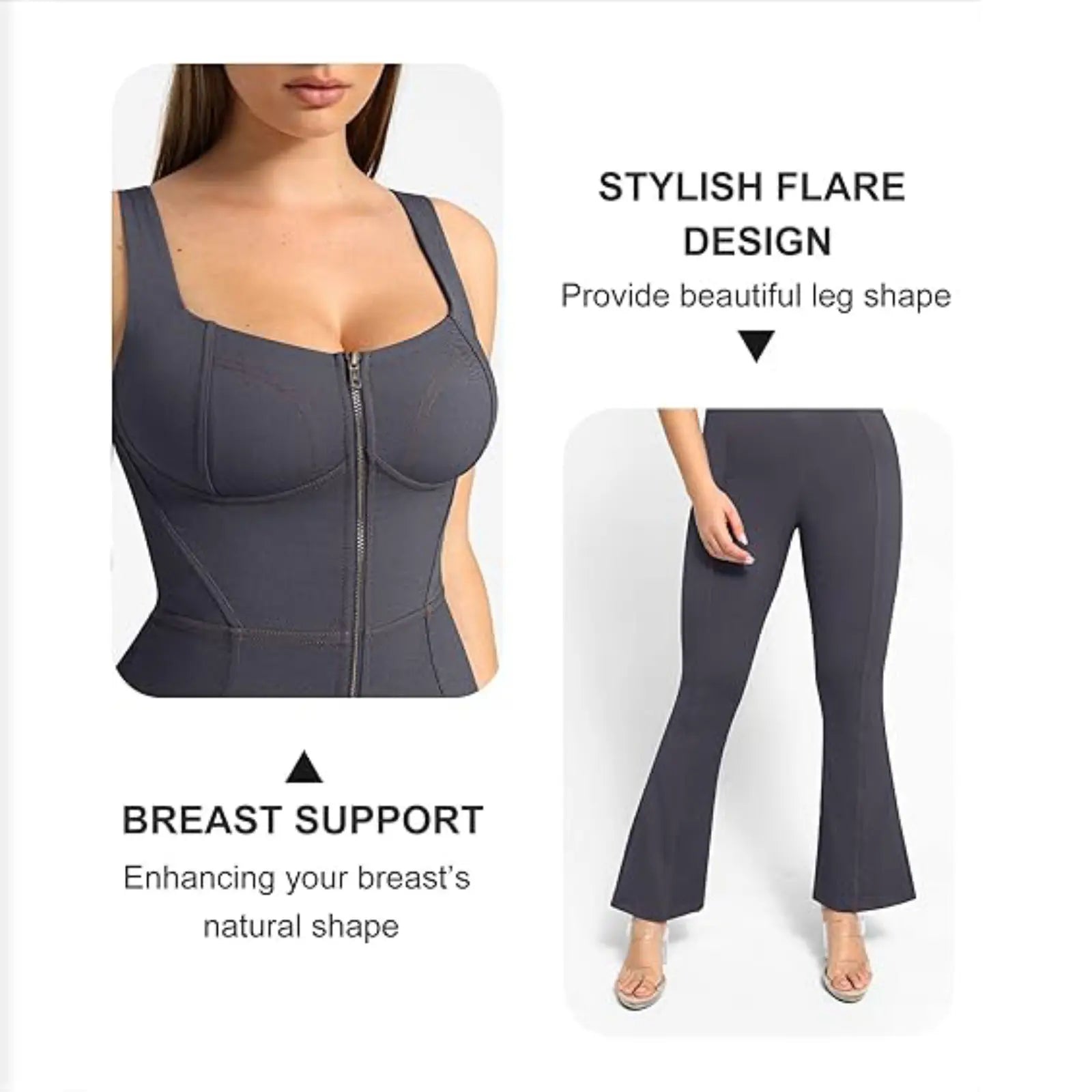 Brxl by Popilush Shapewear Jumpsuit - Faux Denim Jumpsuit for Women Built in Shapewear Tummy Control Jean Romper Full Bodysuits