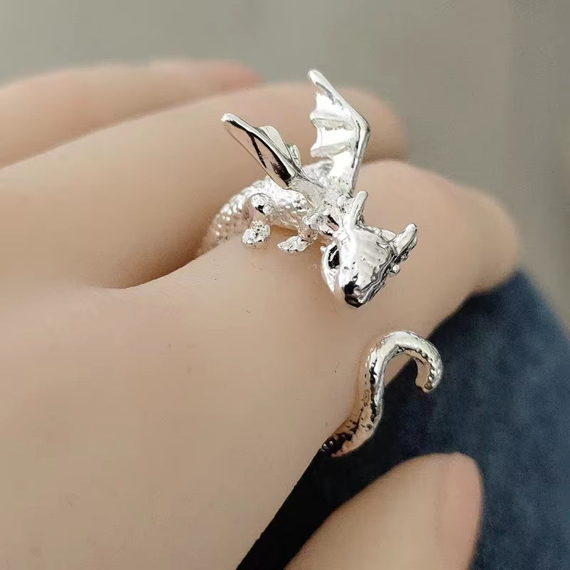 Creative Funny Black Flying Dragon Rings for Women Man Adjustable Animal Open Rings Luxury Couple Rock Party Jewelry Gift