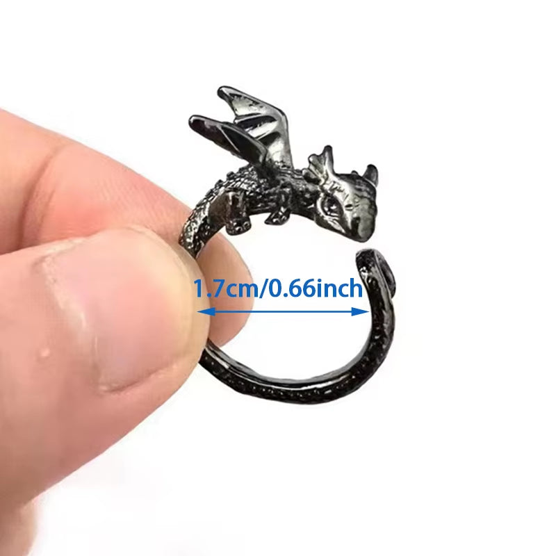 Creative Funny Black Flying Dragon Rings for Women Man Adjustable Animal Open Rings Luxury Couple Rock Party Jewelry Gift