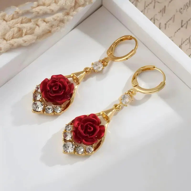 Rose Drop Earrings 14K Gold Plated Sparkling Crystal Tassel Design, Chic Elegant Fashion Jewelry Water Drop Earrings for Women 2025 DZEH4322