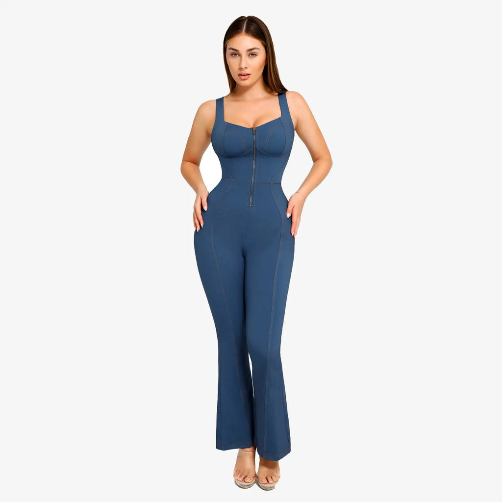 Brxl by Popilush Shapewear Jumpsuit - Faux Denim Jumpsuit for Women Built in Shapewear Tummy Control Jean Romper Full Bodysuits