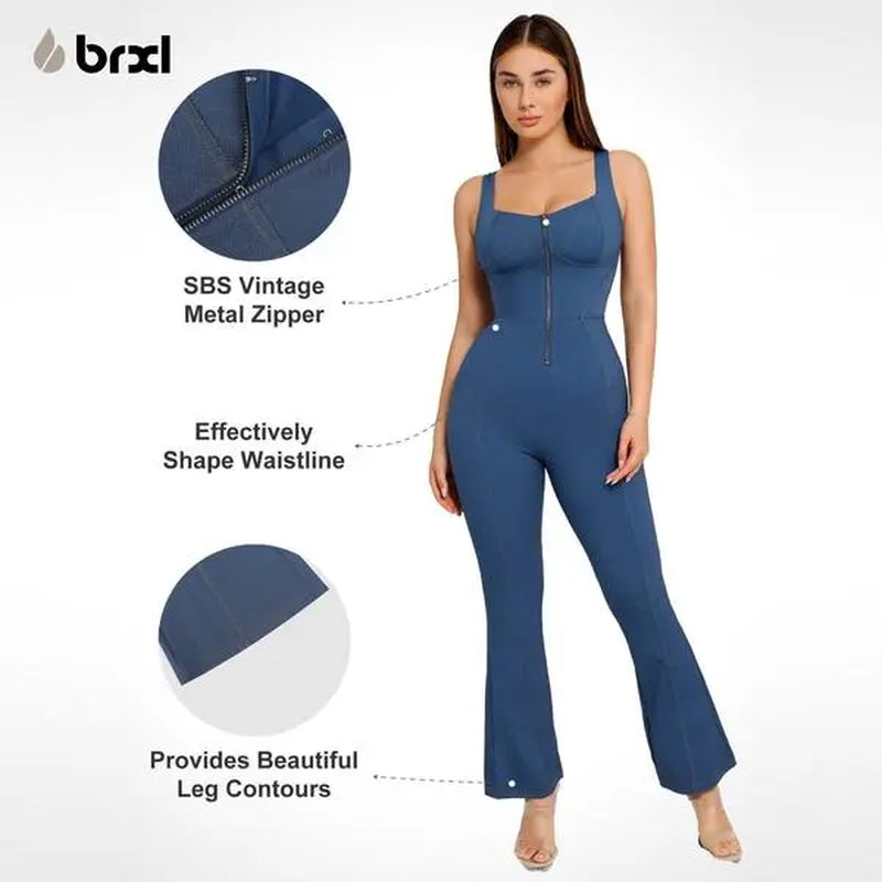 Brxl by Popilush Shapewear Jumpsuit - Faux Denim Jumpsuit for Women Built in Shapewear Tummy Control Jean Romper Full Bodysuits