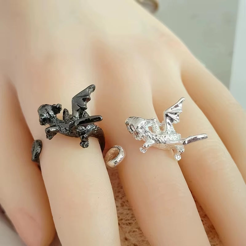 Creative Funny Black Flying Dragon Rings for Women Man Adjustable Animal Open Rings Luxury Couple Rock Party Jewelry Gift