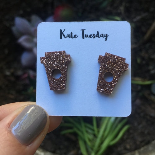 Rose Gold Coffee Cup Stud Acrylic Earrings LEAD FREE and NICKEL FREE!!!