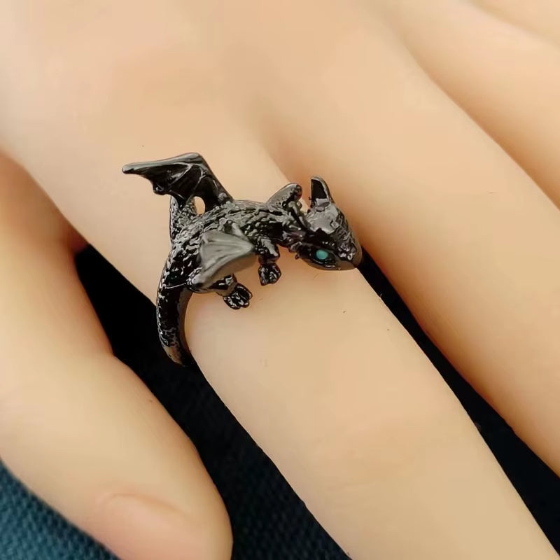 Creative Funny Black Flying Dragon Rings for Women Man Adjustable Animal Open Rings Luxury Couple Rock Party Jewelry Gift