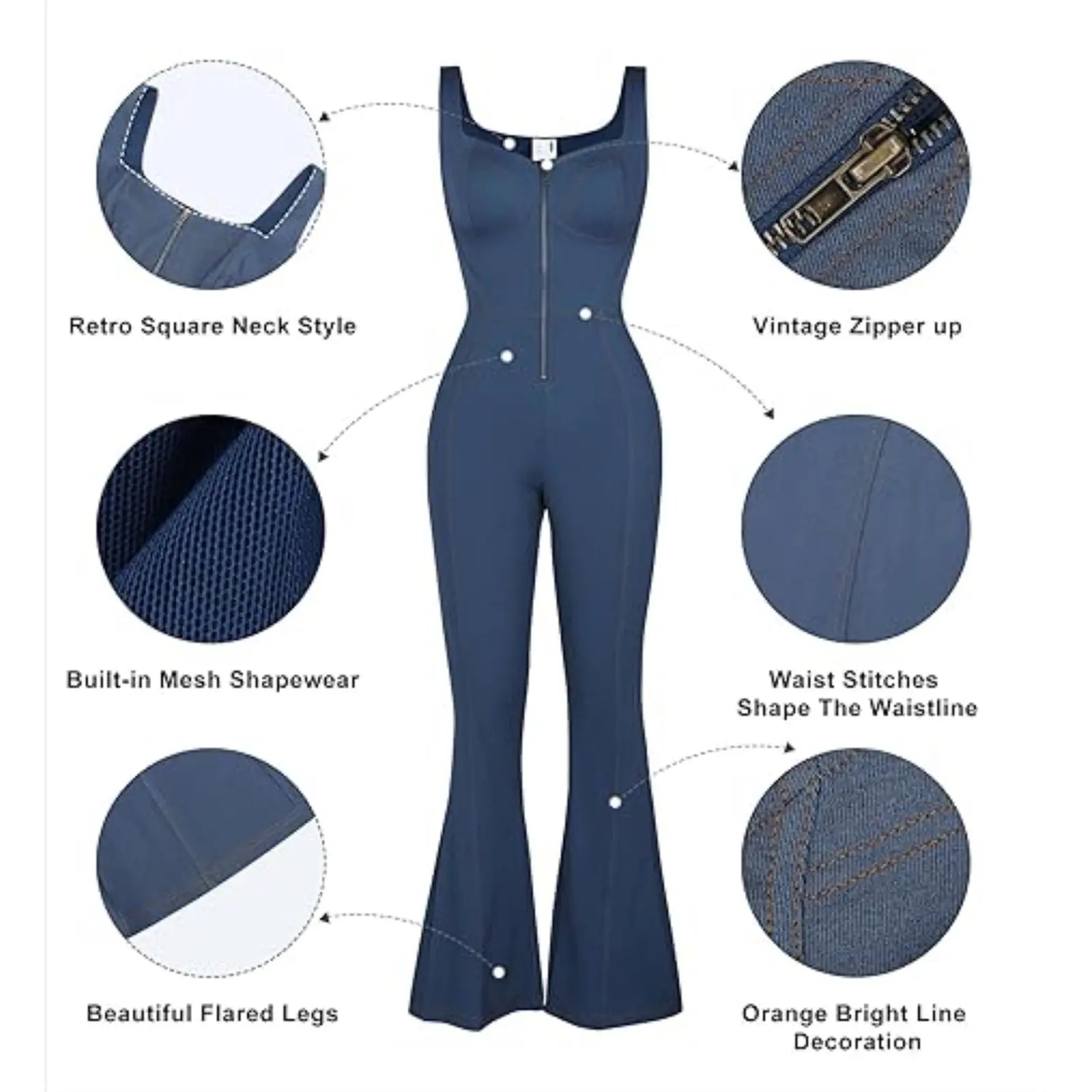 Brxl by Popilush Shapewear Jumpsuit - Faux Denim Jumpsuit for Women Built in Shapewear Tummy Control Jean Romper Full Bodysuits